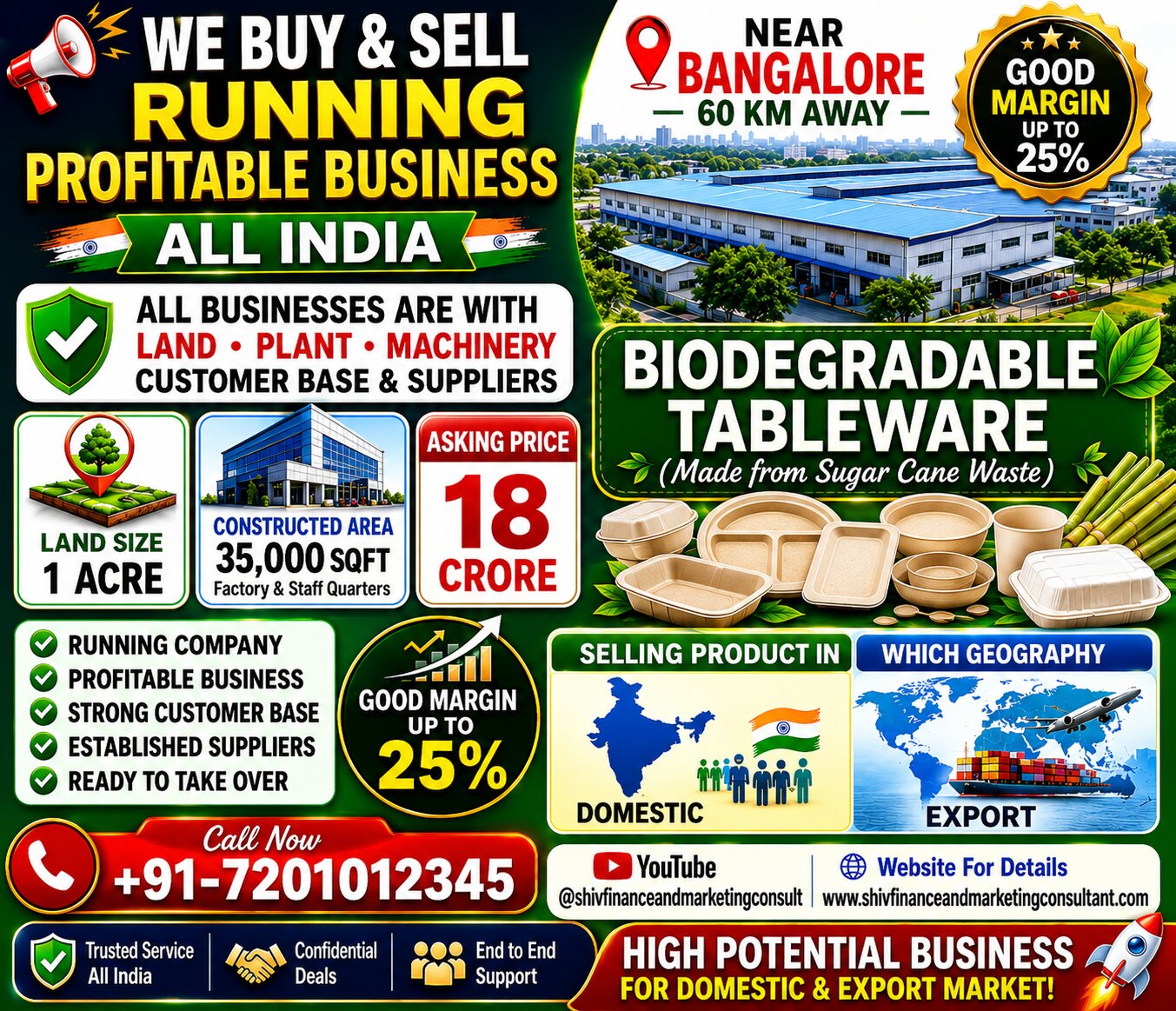 Biodegradable Tableware (made from sugar cane waste)